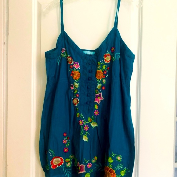 Embroidered Teal Floral Women's Top